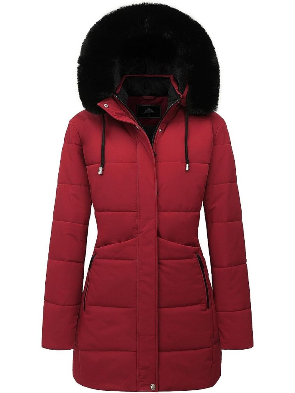 Women's Red Warm Winter Puffer Waterproof Long Down Jacket Thicken Fleece Jacket